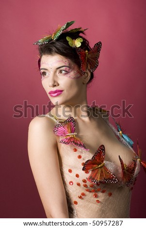 Concept of spring. Woman with butterflies. More like this in my portfolio