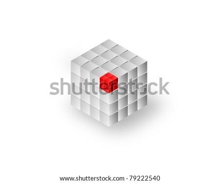 render business concept. Set of 8 small red cubes completing a large cubes architecture