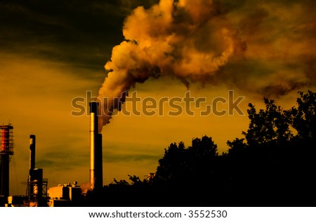 factory smoke at sunset with shadow copy space