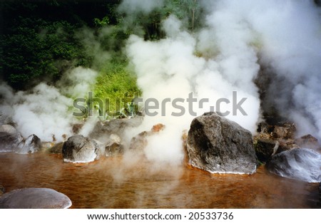 red hot spring in  Japan