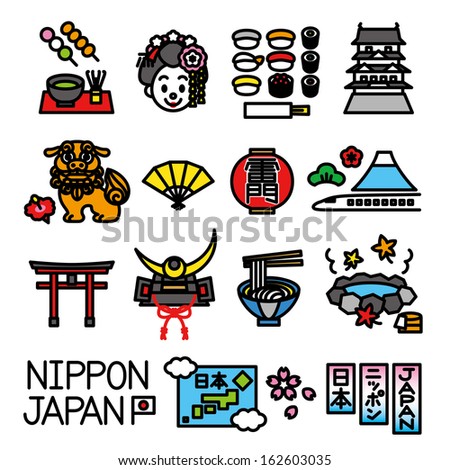 Japanese tourist attractions set Japanese tourist attractions set
