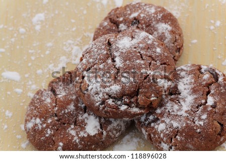Delicious brown cookies with white sugar and chips