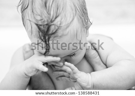 baby boy crying, black-and-white