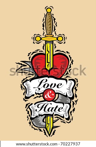 stock vector Vector illustration of Love Hate tattoo Love Hate sword 