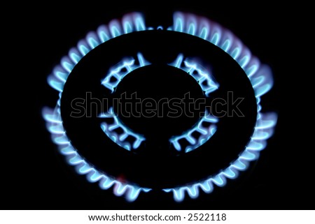 blue flames form a gas fire in a stove