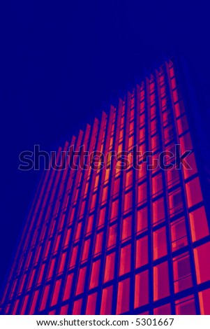 tall black office building in thermal imaging simulation