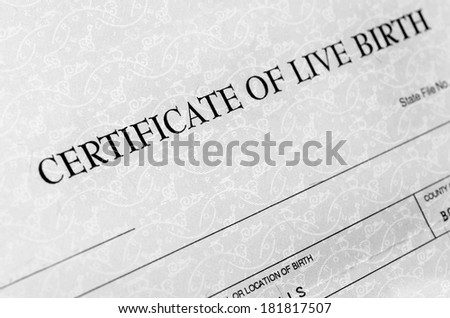 Closeup detail of birth certificate form to be filled out when baby is born