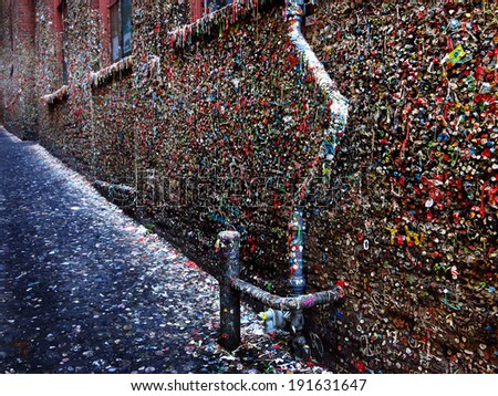 Seattle Washington famous gum wall sticky gooey by Pike\'s Place Market