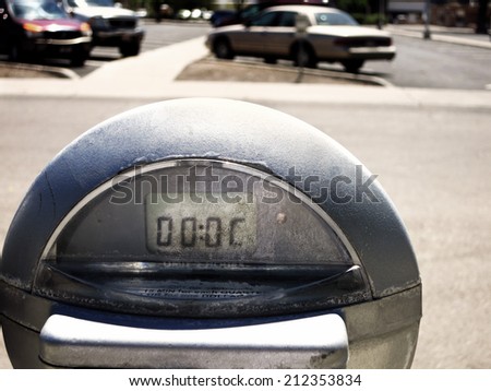 Close up of parking meter showing that the time has run out