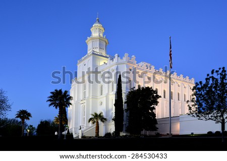 Detail of St George Utah LDS Mormon Temple in early morning light