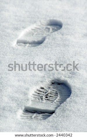 Two boot tracks in freshly fallen snow