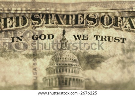 Closeup of cash bill with words In God We Trust