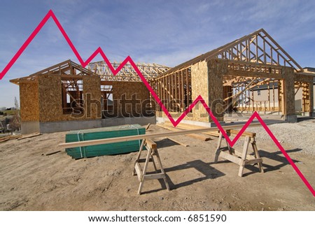 New home with graph showing losses in the housing market