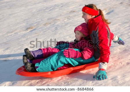Pictures Of Kids Sledding. Several children sledding