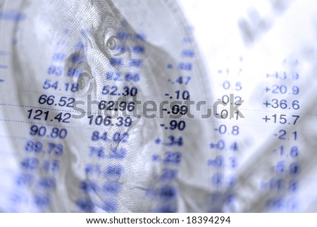 Closeup of hundred dollar bill with stock chart in background showing losses and gains