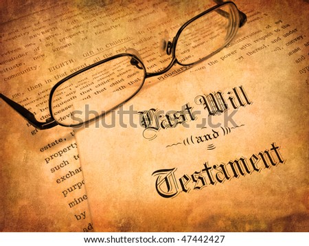 Envelope with Last Will and Testament and Reading Glasses