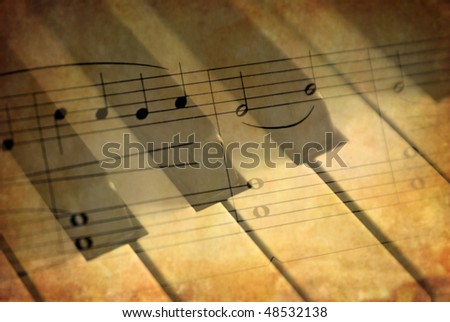 Music notes and piano keys