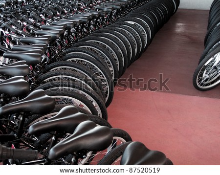 Rows of new bikes on showroom floor