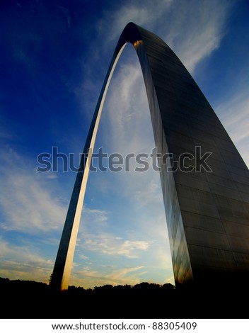 St. Louis Arch at sunset with sky and clouds in background