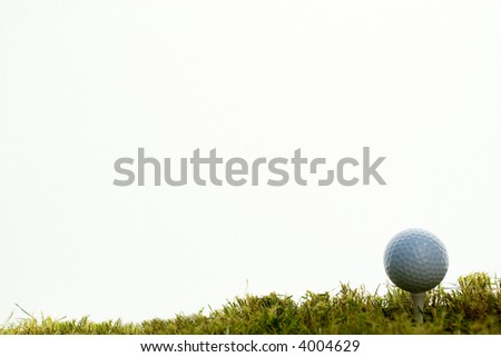 golf ball over tee in white bachground