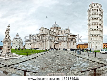PISA, ITALY - MARCH 18: tourists visiting the world famous leaning tower in Pisa, Italy on March 18, 2013. Up to 4, 5 million tourists each year visit this UNESCO World Heritage site
