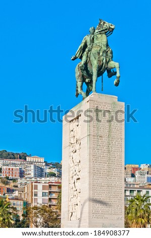NAPLES, ITALY - DECEMBER 31, 2013: statue of Armando Diaz on boardwalk in Napoli, Italy. Diaz was an Italian general. In 1918 he led the Italian troops in the Battle of Vittorio Veneto during WW1.