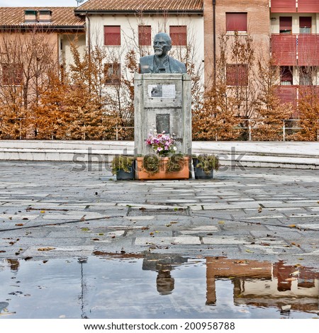 CAVRIAGO, ITALY - January 14, 2014: one of the last monument to Vladimir Lenin in Western Europe stands in Cavriago, Italy. The Soviet Union donated the statue to the Municipality of Cavriago in 1970