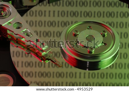 Abstract image of hard drive with green and red colors