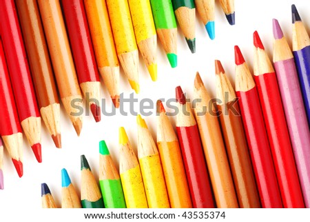 Close-up image of pencil crayons studio isolated on white background