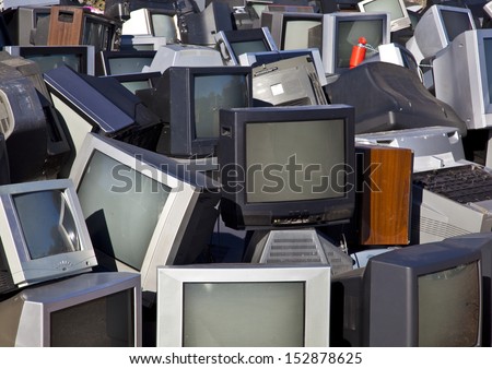 Unwanted televisions piled up for recycling at government collection point Unwanted televisions piled up for recycling at government collection point