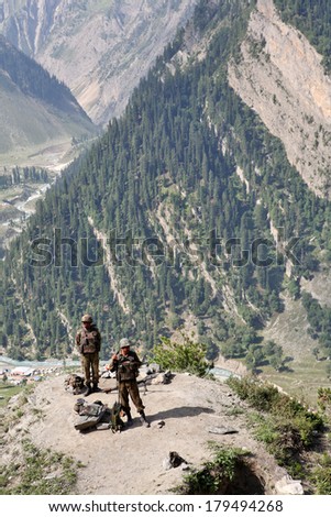 JAMMU AND KASHMIR, INDIA - JULY 21, 2006: Indian Army checkpoint in Kashmir Himalayas