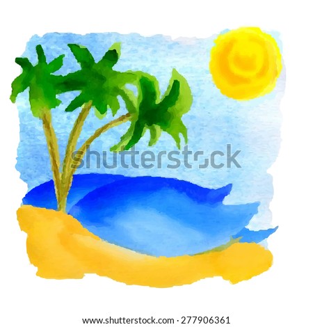 Watercolor beach landscape background
