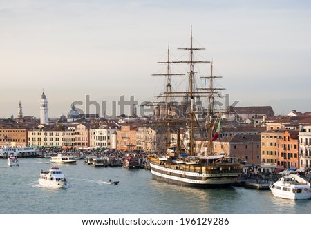 The historic ship docked in Venice old town (Italy).