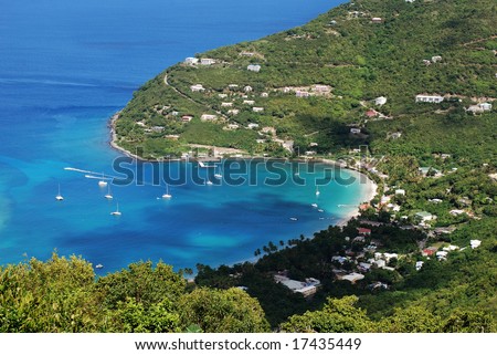 Tortola island coastline from above (British Virgin Islands).