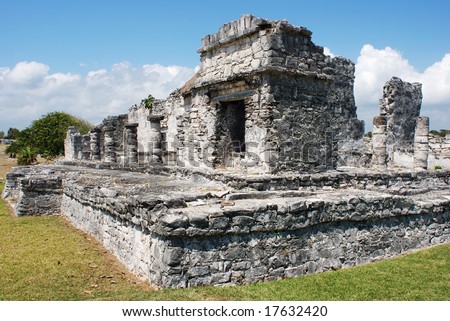 The view of Tulum ruins, Mayan archaeological site in Mexico.