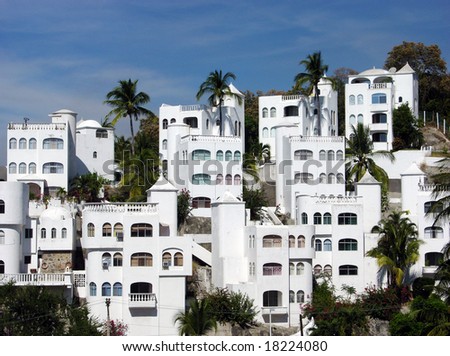 Little town of resort buildings inside Manzanillo city, Mexico.