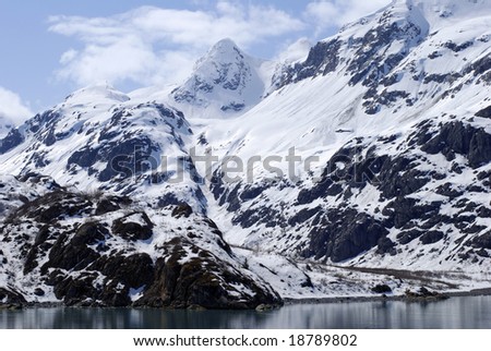 Mountainous landscape in Glacier Bay national park, Alaska.