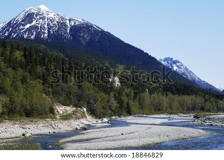 The river in Skagway town, the place where the gold rush had started hundred years ago (Alaska).