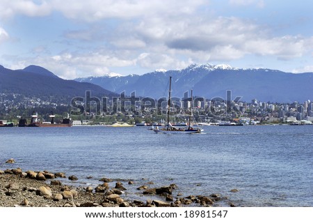 The view of Vancouver Bay with east Vancouver city in a background (British Columbia, Canada).