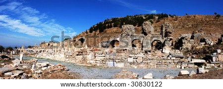 The panoramic view of Ephesus ancient city ruins (Turkey).