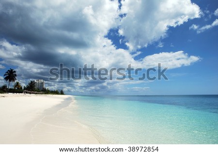 Heavy clouds over Silver Point Beach on Grand Bahama Island, The Bahamas.