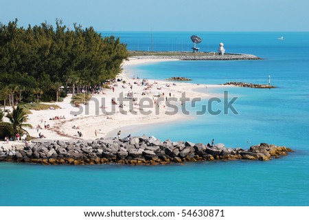 The view of Key West town beach next to the military base (Florida).