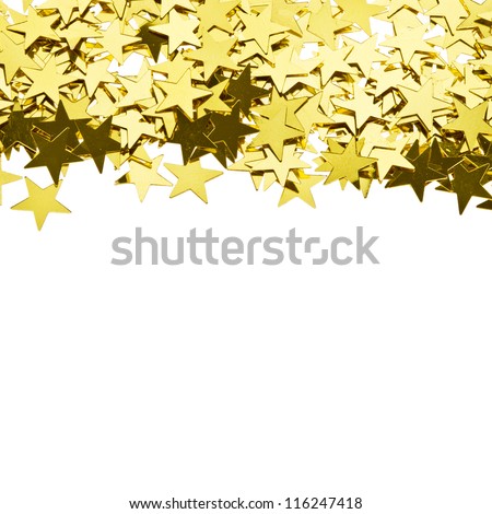 stars gold confetti , frame of the yellow brilliant small stars isolated on white background