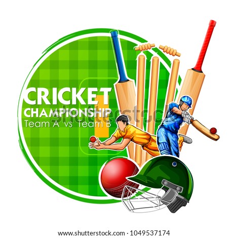 llustration of Player bat, ball and helmet on cricket sports background