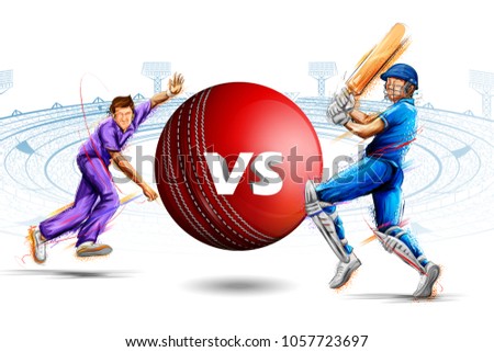 illustration of batsman and bowler playing cricket championship sports