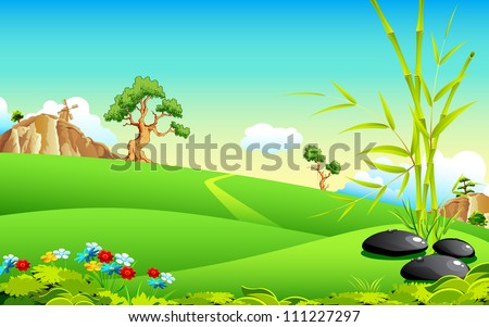 illustration of natural landscape with bamboo tree