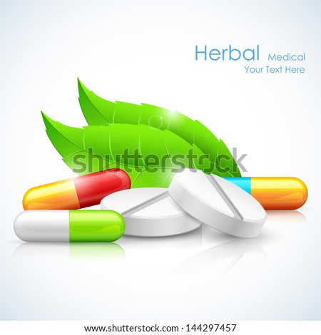 illustration of natural medicine with leaf showing herbal concept