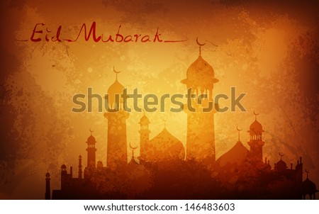 illustration of Grungy Eid Mubarak Background with mosque illustration of Grungy Eid Mubarak Background with mosque