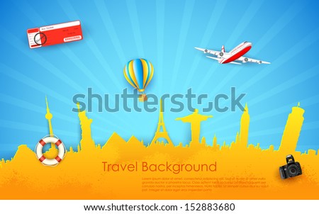 illustration of travel background with monument and airplane illustration of travel background with monument and airplane