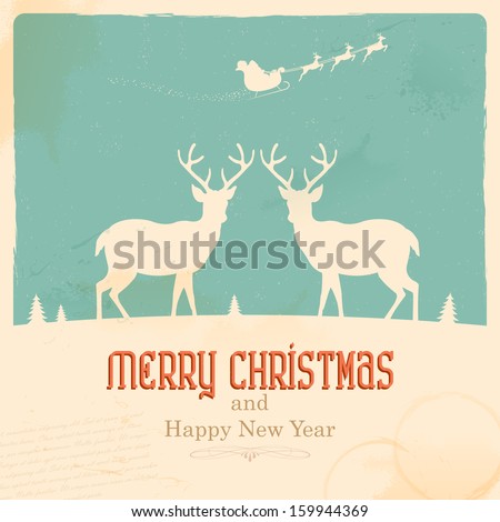 illustration of Christmas Reindeer in retro holiday background - stock